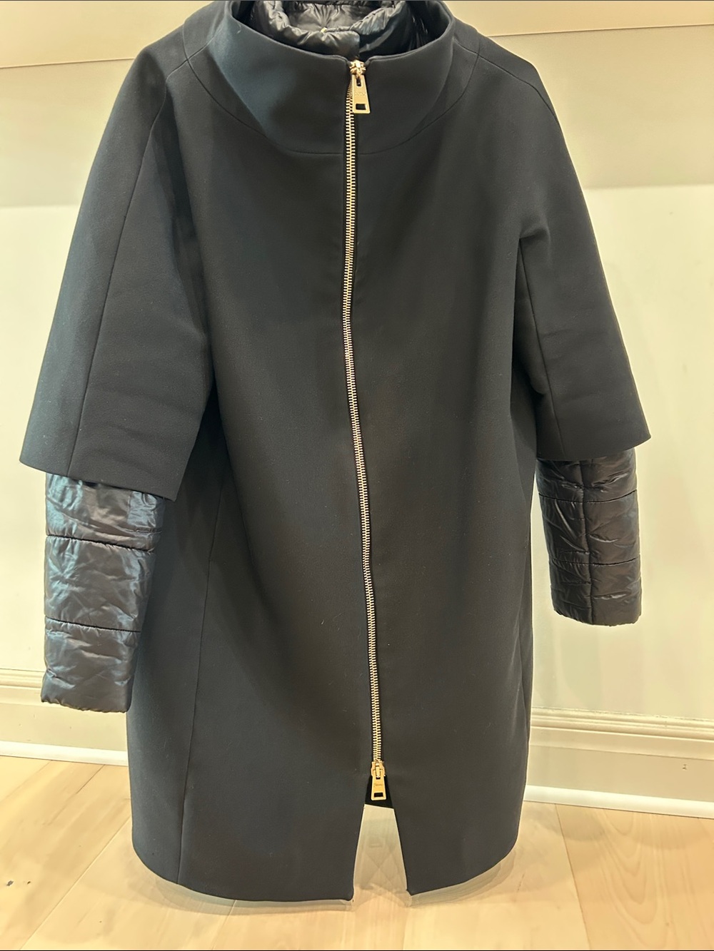 Herno Black Trench Coat with Quilted Sleeve Insets